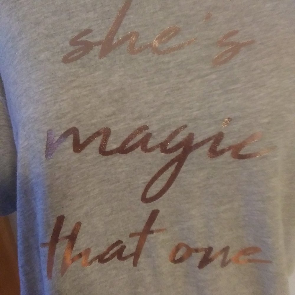 Miken flow tee she's magic that one   script crop top Large